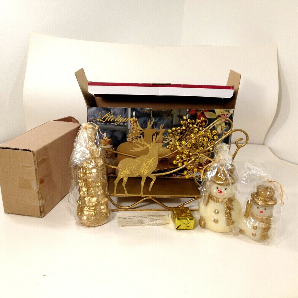 Vintage Alco Glittering Gold Sleigh  Candle Holder Hand Crafted Metal Works
